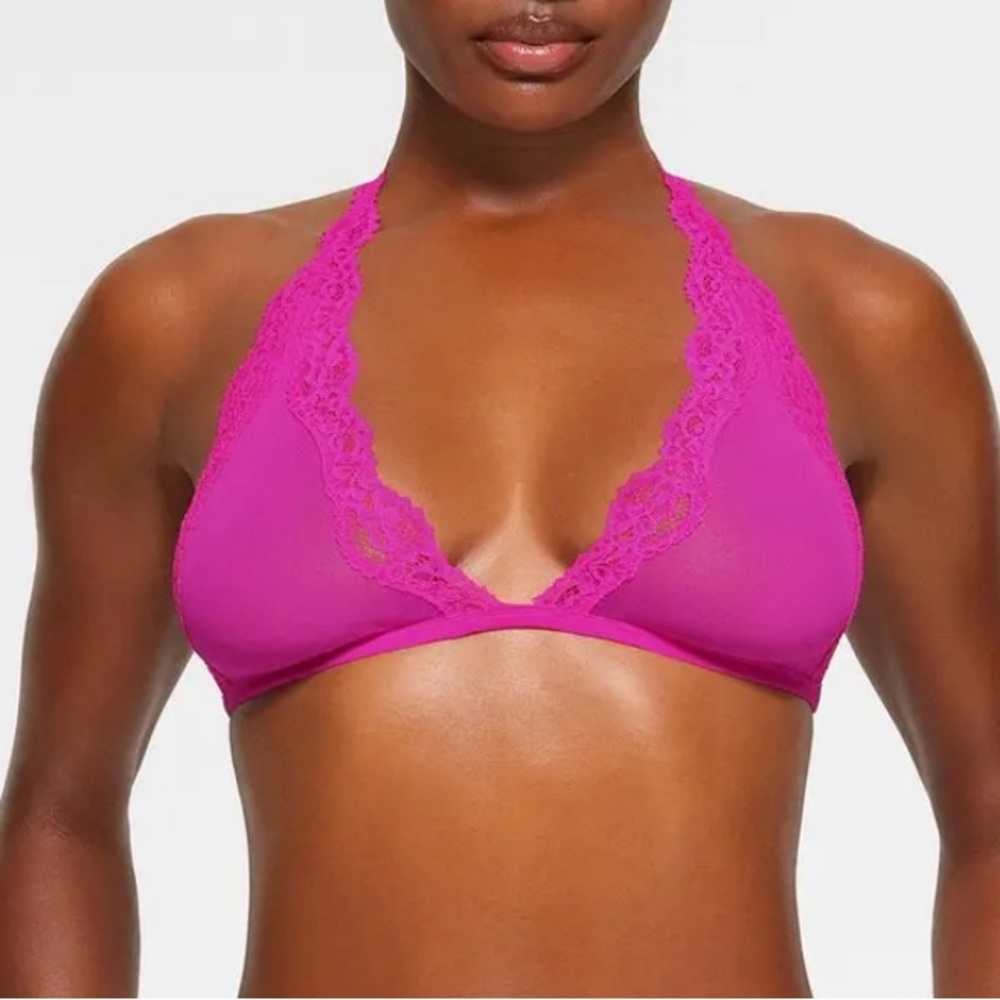 Skims Summer Mesh Lace Plunge Halter Bralette